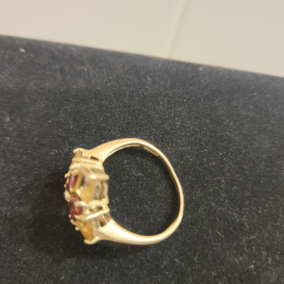 Antique Rare Find 10k Solid Yellow Gold Pear Shaped Garnet & Square Citrine Ring - Picture 7 of 10